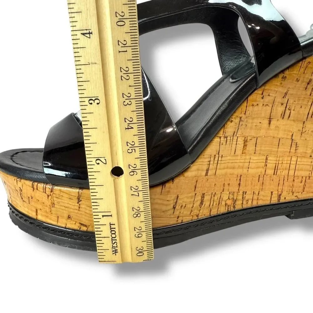 Donald J Pliner Camdyn Black Patent Leather Cork Wedge Sandals Womens Size 6